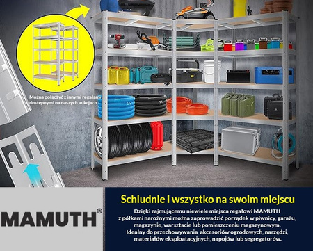 Kovový rohový regál s pěti policemi 180x90x90cm RK-30 MAMUTH